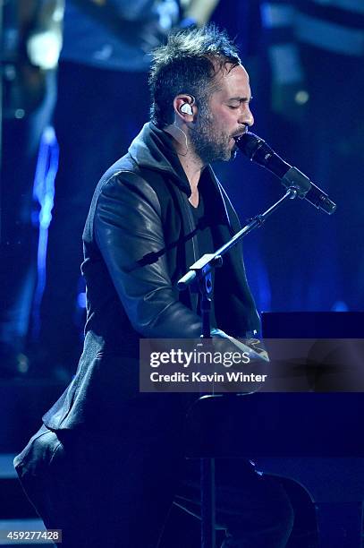 Musician Mario Domm performs onstage during rehearsals for the 15th annual Latin GRAMMY Awards at the MGM Grand Garden Arena on November 19, 2014 in...