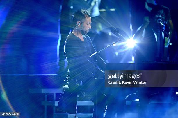 Musician Mario Domm performs onstage during rehearsals for the 15th annual Latin GRAMMY Awards at the MGM Grand Garden Arena on November 19, 2014 in...