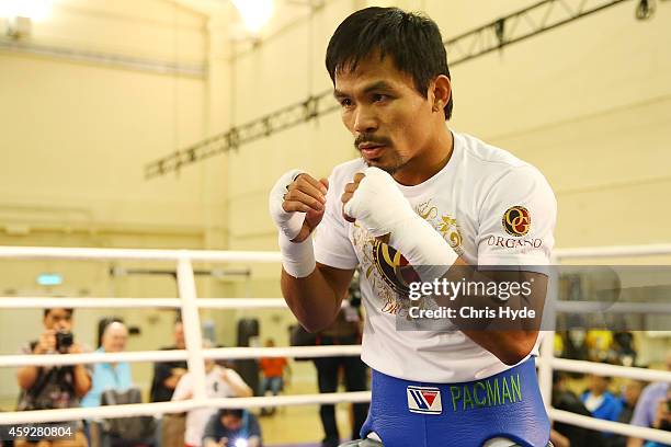 Manny Pacquiao trains during a workout session at The Venetian on November 20, 2014 in Macau, Macau.