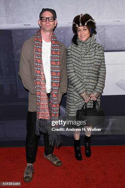Ted Lee and artist EV Day attend the 2014 Whitney Studio Party presented by Louis Vuitton at Breuer Building on November 19, 2014 in New York City.