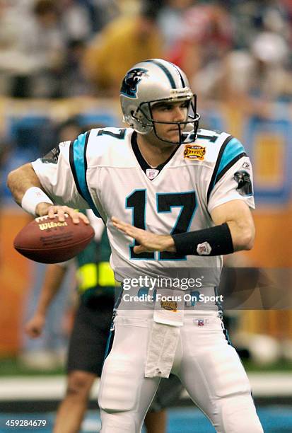 Jake Delhomme of the Carolina Panthers warms up during pre-game warm ups prior to playing the New England Patriots in Super Bowl XXXVIII at Reliant...