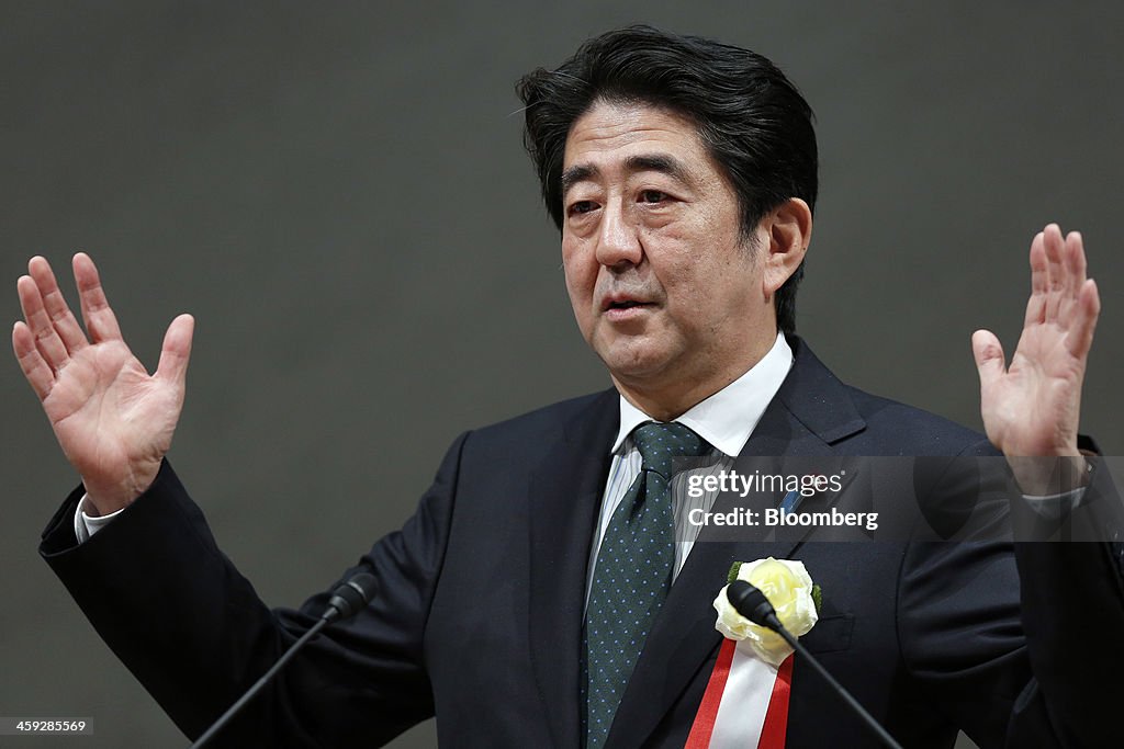 Japanese Prime Minister Shinzo Abe And Bank Of Japan Governor Haruhiko Kuroda Attend Keidanren Event
