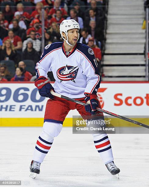 Umberger of the Columbus Blue Jackets skates against the Calgary Flames during an NHL game at Scotiabank Saddledome on November 20, 2013 in Calgary,...