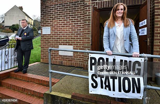 Conservative parliamentary candidate Kelly Tolhurst poses after casting her vote in the by-election in Rochester, Kent, southern England, on November...