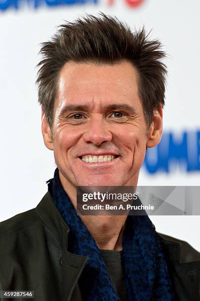 Jim Carrey attends a photocall for "Dumb and Dumber To" on November 20, 2014 in London, England.