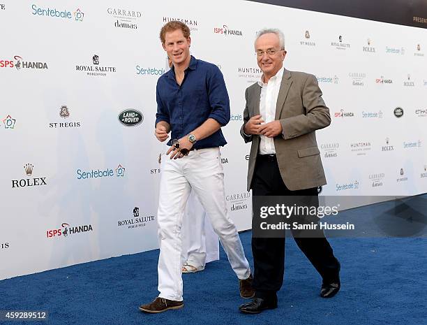 Prince Harry and Chairman of Sentebale Philip Green attend the Sentebale Polo Cup presented by Royal Salute World Polo at Ghantoot Polo Club on...