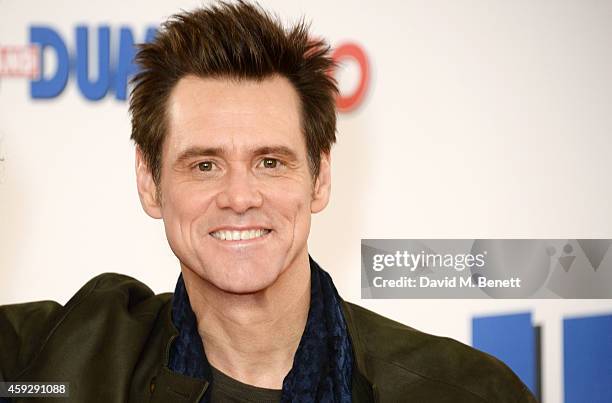 Actor Jim Carrey attends a photocall for "Dumb and Dumber To" on November 20, 2014 in London, England.