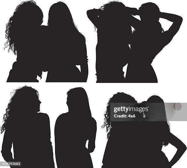 2 人の女性 - curls girl silhouette点のイラスト素材／クリップアート素材／マンガ素材／アイコン素材