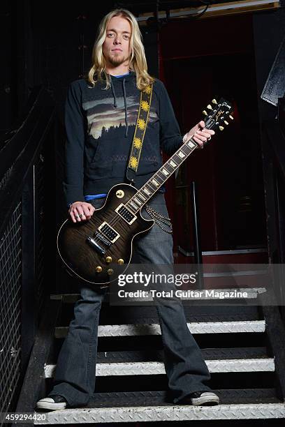 Portrait of American musician Ben Wells, guitarist with rock group Black Stone Cherry photographed before a live performance at KOKO in London, taken...