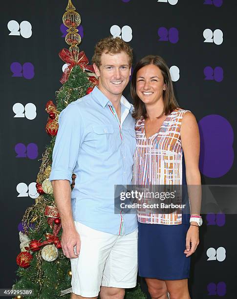 George Bailey of Australia and partner Katie Upton pose ahead of the Cricket Australia Christmas Day Lunch at Crown Metropol on December 25, 2013 in...