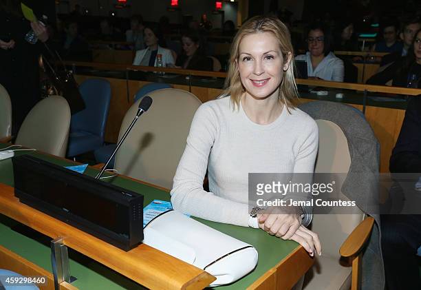 Actress Kelly Rutherford attends the UNICEF launch of the #IMAGINE Project to celebrate the 25th Anniversary of the rights of a child at United...