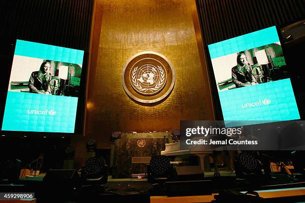 The overall general view at the UNICEF launch of the #IMAGINE Project to celebrate the 25th Anniversary of the rights of a child at United Nations on...