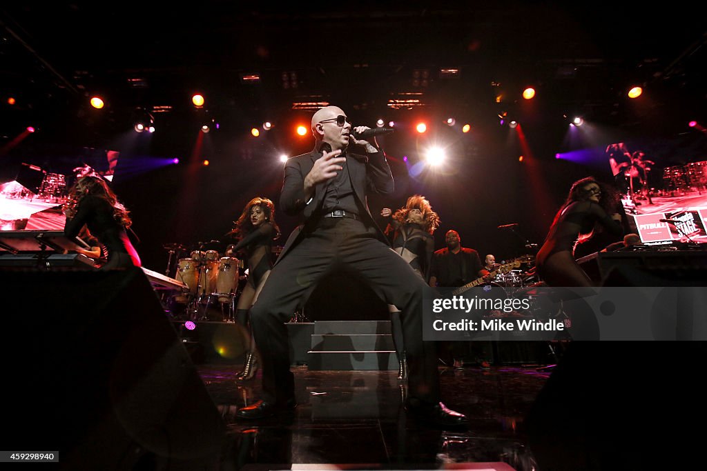 Pitbull Performs On The Honda Stage At The iHeartRadio Theater Los Angeles