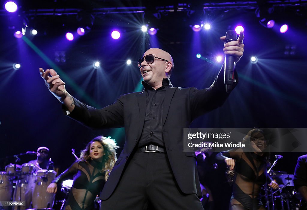 Pitbull Performs On The Honda Stage At The iHeartRadio Theater Los Angeles
