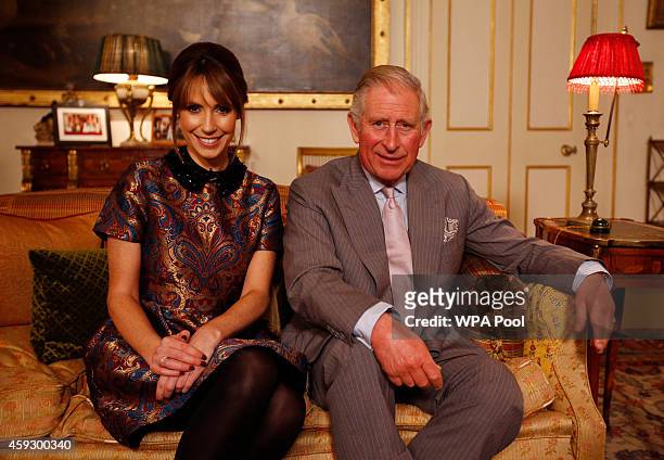 Prince Charles, Prince of Wales sits alongside TV presenter Alex Jones as he meets young people involved in social action via his first ever Google+...