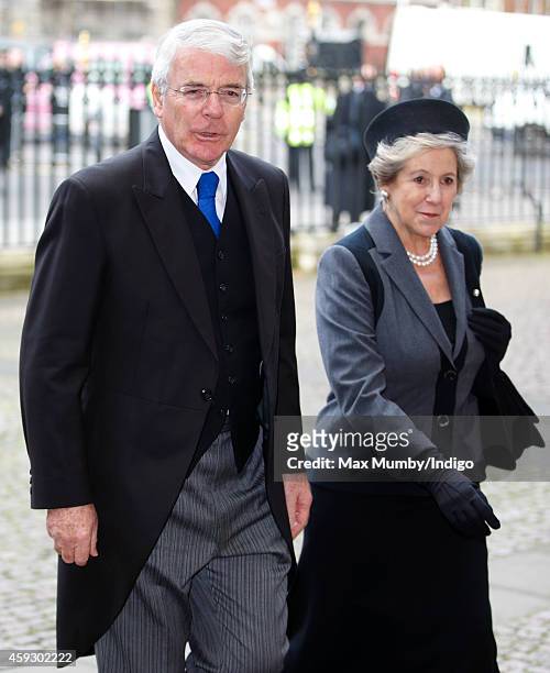 Sir John Major and Dame Norma Major attend a service of thanksgiving for Lady Mary Soames at Westminster Abbey on November 20, 2014 in London,...