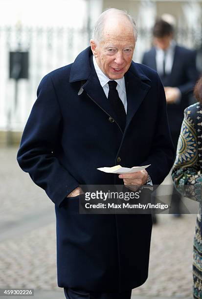 Lord Rothschild attends a service of thanksgiving for Lady Mary Soames at Westminster Abbey on November 20, 2014 in London, England. Lady Mary...