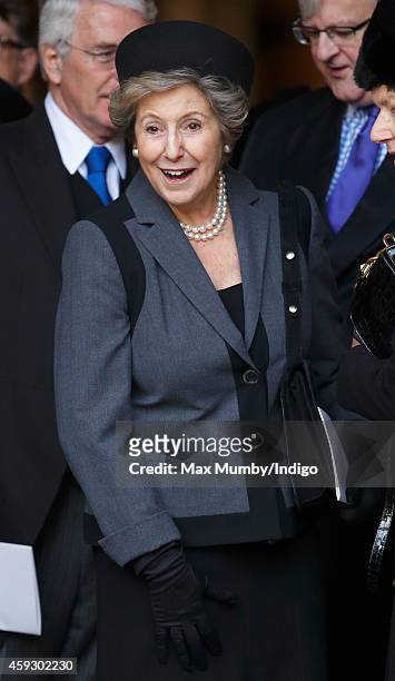 Dame Norma Major attends a service of thanksgiving for Lady Mary Soames at Westminster Abbey on November 20, 2014 in London, England. Lady Mary...