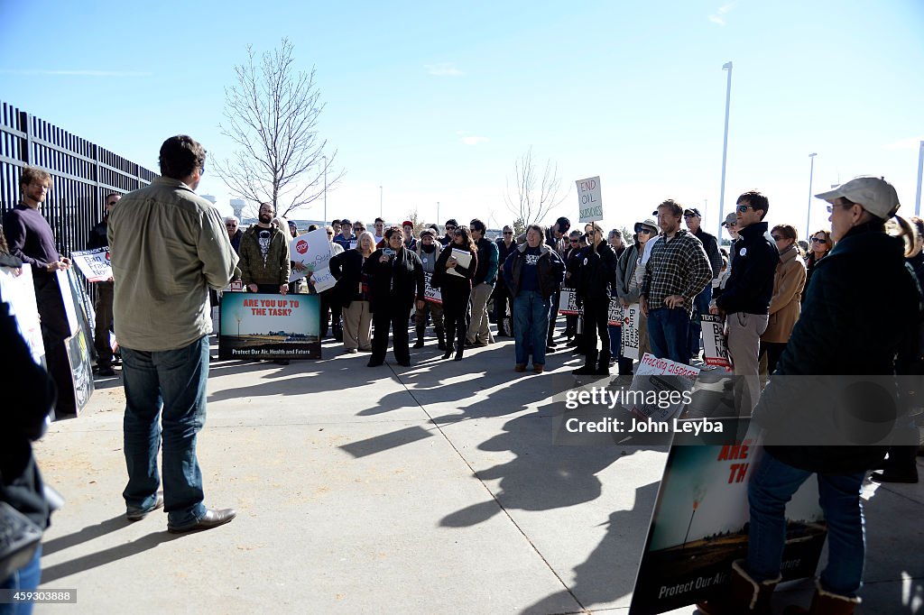 Fracking protesters at the Larimer County Fiarigrounds