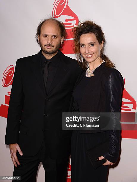 Artist Vicky Barranguet and recording artist Gustavo Casenave arrive to the 2014 Latin Grammy Person Of The Year Tribute on November 19, 2014 in Las...