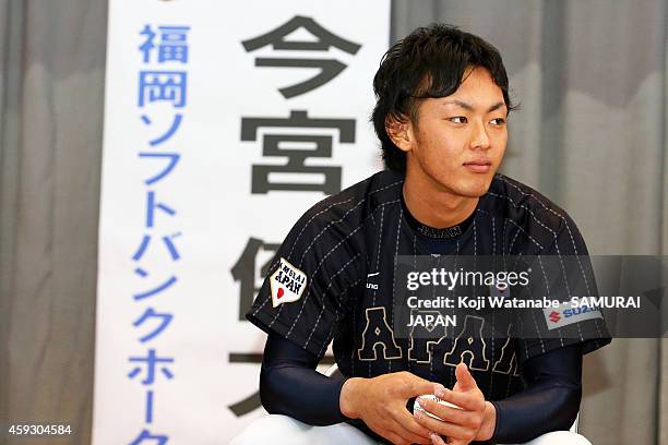 Kenta Imamiya of Samurai Japan visits a Naha school prior to the exhibition game between Samurai Japan and MLB All Stars at Okinawa Cellular Stadium...