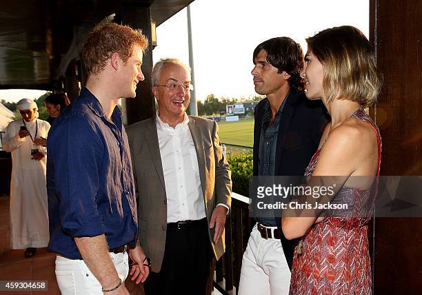 Prince Harry, Philip Green, Nacho Figueras and Delfina Blaquier attend the Sentebale Polo Cup presented by Royal Salute World Polo at Ghantoot Polo...