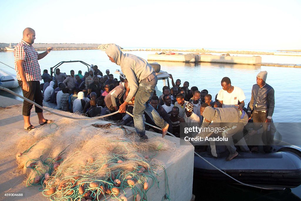 Illegal migrants from sub-Saharan Africa rescued by the Libyan coastguard