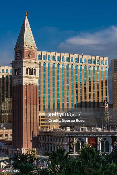 The exterior of the Venetian Hotel & Casino is viewed from The Strip on December 14, 2013 in Las Vegas, Nevada. Tourism in America's "Sin City" is...