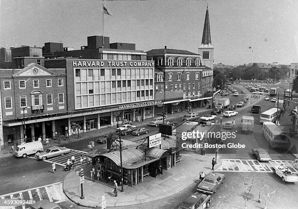 Aerial view of Harvard Square in July 1970.