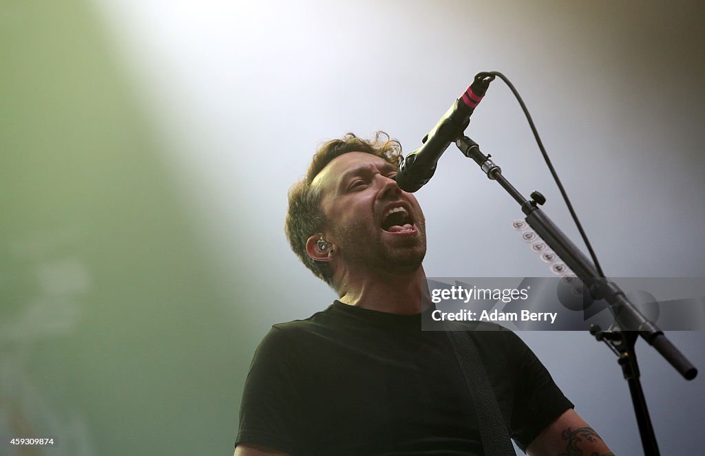 Tim McIlrath of Rise Against performs during a concert at Velodrom on ...