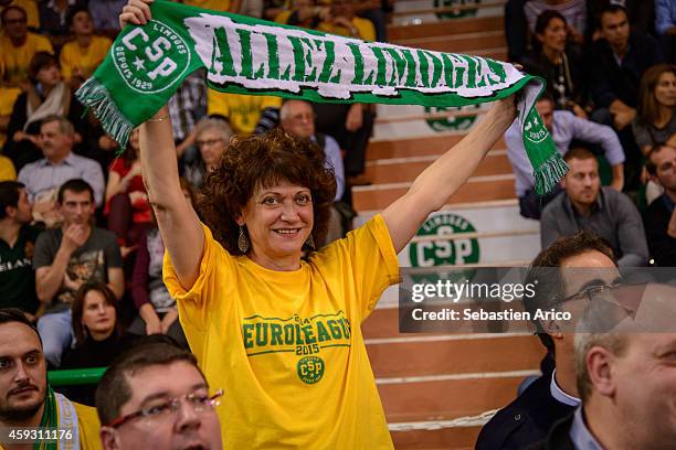Supporter of Limoges CSP in action during the 2014-2015 Turkish Airlines Euroleague Basketball Regular Season Date 6 game between Limoges CSP v...