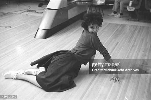 Comedian Elaine May poses for a portrait in a bowling alley on February 4, 1961 in New York City, New York.