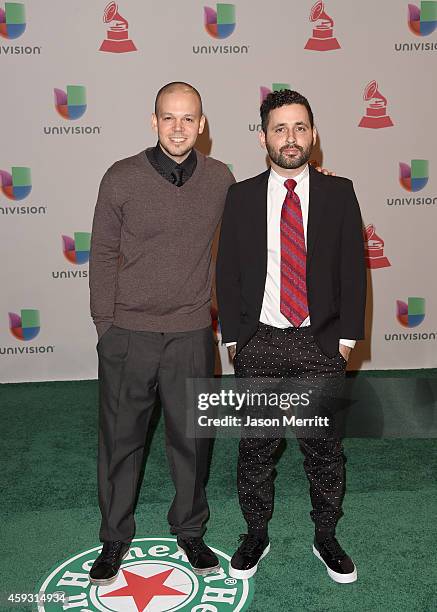 Musicians Rene Perez Joglar and Visitante of Calle 13 attend the 15th Annual Latin GRAMMY Awards at the MGM Grand Garden Arena on November 20, 2014...