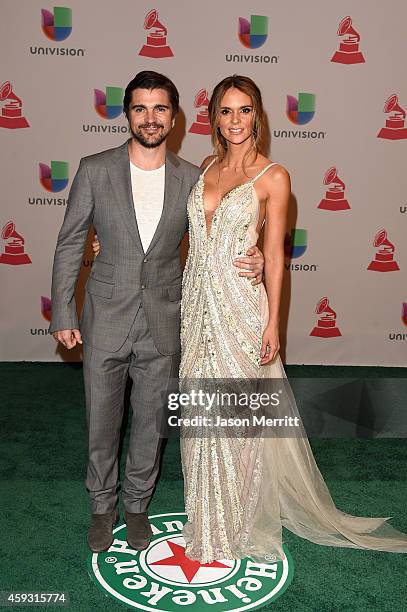 Singer Juanes and model Karen Martinez attend the 15th Annual Latin GRAMMY Awards at the MGM Grand Garden Arena on November 20, 2014 in Las Vegas,...