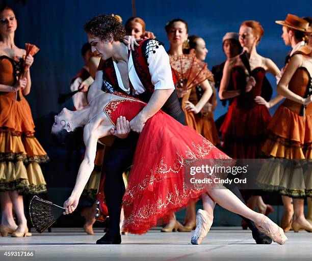 Mikhailovsky Ballet dancers Natalia Osipova and Ivan Vasiliev perform a scene from 'Don Quixote' during a dress rehearsal at David H. Koch Theater,...