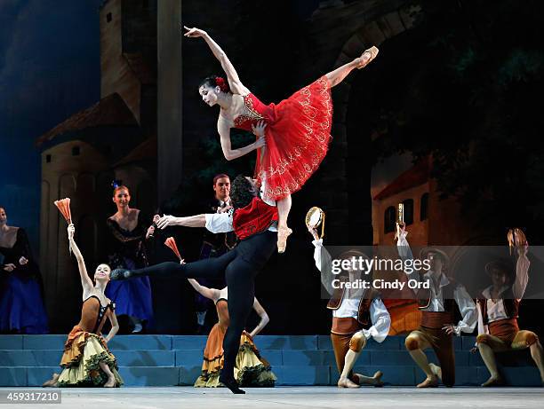 Mikhailovsky Ballet dancers Natalia Osipova and Ivan Vasiliev perform a scene from 'Don Quixote' during a dress rehearsal at David H. Koch Theater,...