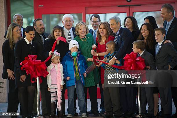 Terre Thomas, Phil Donahue, Hillary Rodham Clinton, Marlo Thomas and Terry Thomas help cut the ribbon at the dedication of The Marlo Thomas Center...