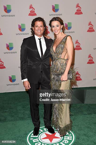 Singer Carlos Vives and Claudia Elena Vasquez attend the 15th Annual Latin GRAMMY Awards at the MGM Grand Garden Arena on November 20, 2014 in Las...