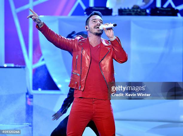 Recording artist J Balvin performs onstage during the 15th annual Latin GRAMMY Awards at the MGM Grand Garden Arena on November 20, 2014 in Las...