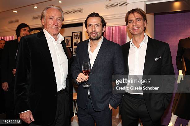 Leo Benz, Quirin Berg and Sascha Benz pose during Mary-Kate Olsen and Ashley Olsen present their collection 'The Row' at Marion Heinrich on November...