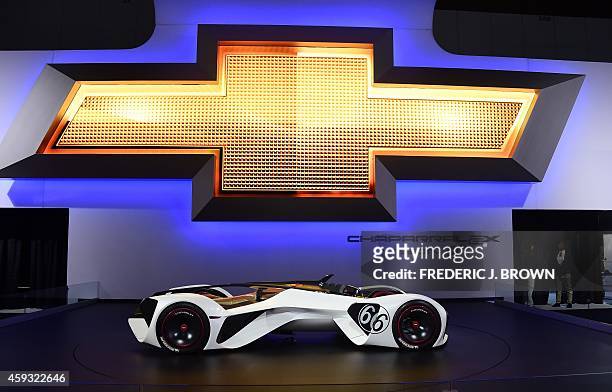 Chevrolet's concept Chaparral 2X Vision is displayed at the LA Auto Show's press and trade day in Los Angeles, California on November 20, 2014. The...