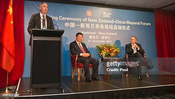 Local Government Zealand President Lawrence Yule and Mayor of Hastings addresses Chinese President Xi Jinping and New Zealand Prime Minister John Key...