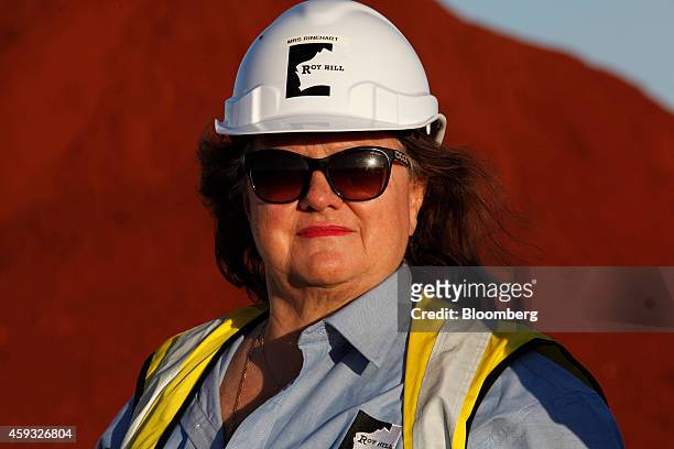 Billionaire Gina Rinehart, chairman of Hancock Prospecting Pty, stands for a photograph during a tour of the company's Roy Hill Mine operations under...