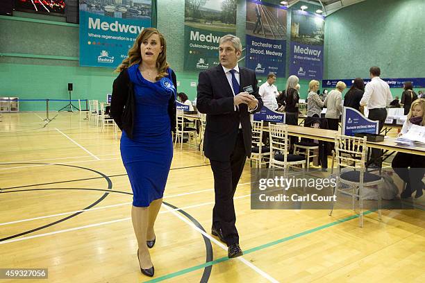 Conservative Party candidate Kelly Tolhurst walks around the ballot counting centre in Medway Park on November 21, 2014 in Rochester, England. Voting...