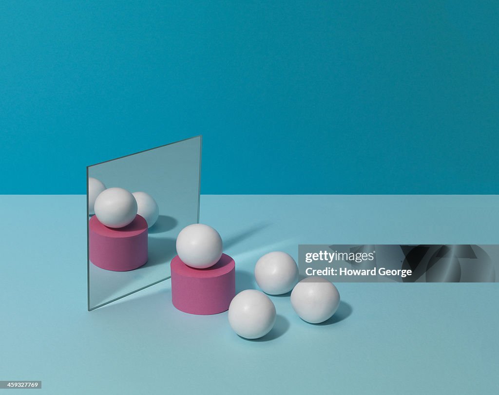White Balls with Pink Plinth and Mirror