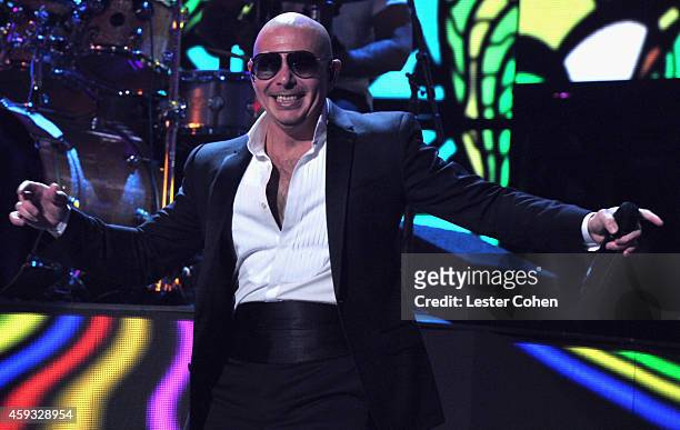 Recording artist Pitbull performs onstage during the 15th annual Latin GRAMMY Awards at the MGM Grand Garden Arena on November 20, 2014 in Las Vegas,...