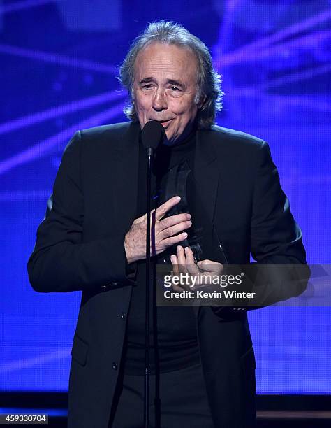 Person of the Year Honoree Joan Manuel Serrat speaks onstage during the 15th annual Latin GRAMMY Awards at the MGM Grand Garden Arena on November 20,...