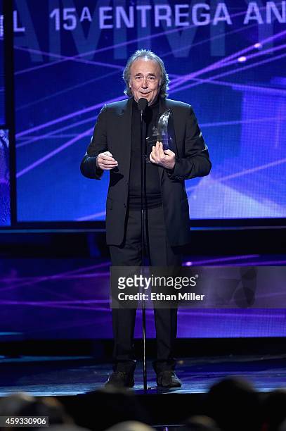 Person of the Year honoree Joan Manuel Serrat speaks onstage during the 15th Annual Latin GRAMMY Awards at the MGM Grand Garden Arena on November 20,...