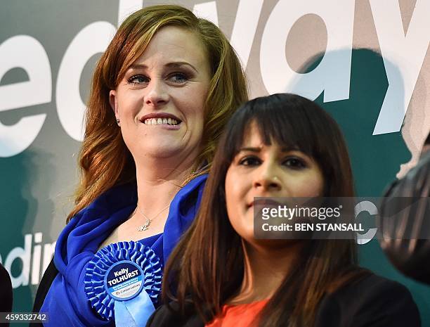 Conservative parliamentary candidate Kelly Tolhurst and Labour parliamentary candidate Naushabah Khan look on as UK Independence Party parliamentary...