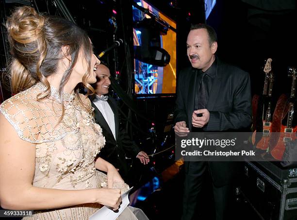 Singers India Martinez, Jorge Celedon and Pepe Aguilar attend the 15th Annual Latin GRAMMY Awards at the MGM Grand Garden Arena on November 20, 2014...